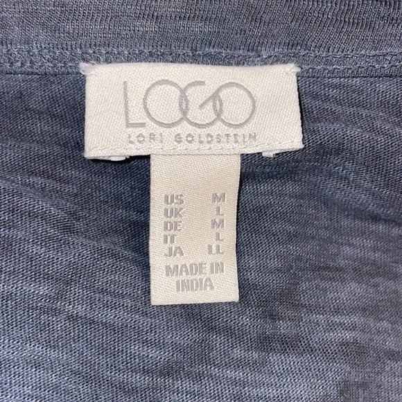 LOGO by Lori Goldstein Size Medium Distressed Cotton Slub 3/4 Sleeve Top Black - Picture 4 of 8